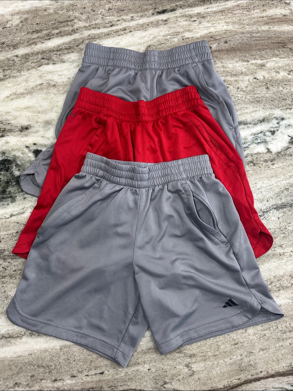 Adidas Axis Mens Knit Shorts Lot of 3 Size XS Red & Gray Zip Pockets Drawstring